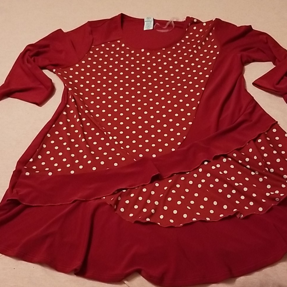 Red polka dot 2X poly spandex dress